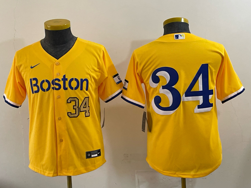 Youth 2025 Boston Red Sox #34 Ortiz yellow Game Nike MLB Jersey 005